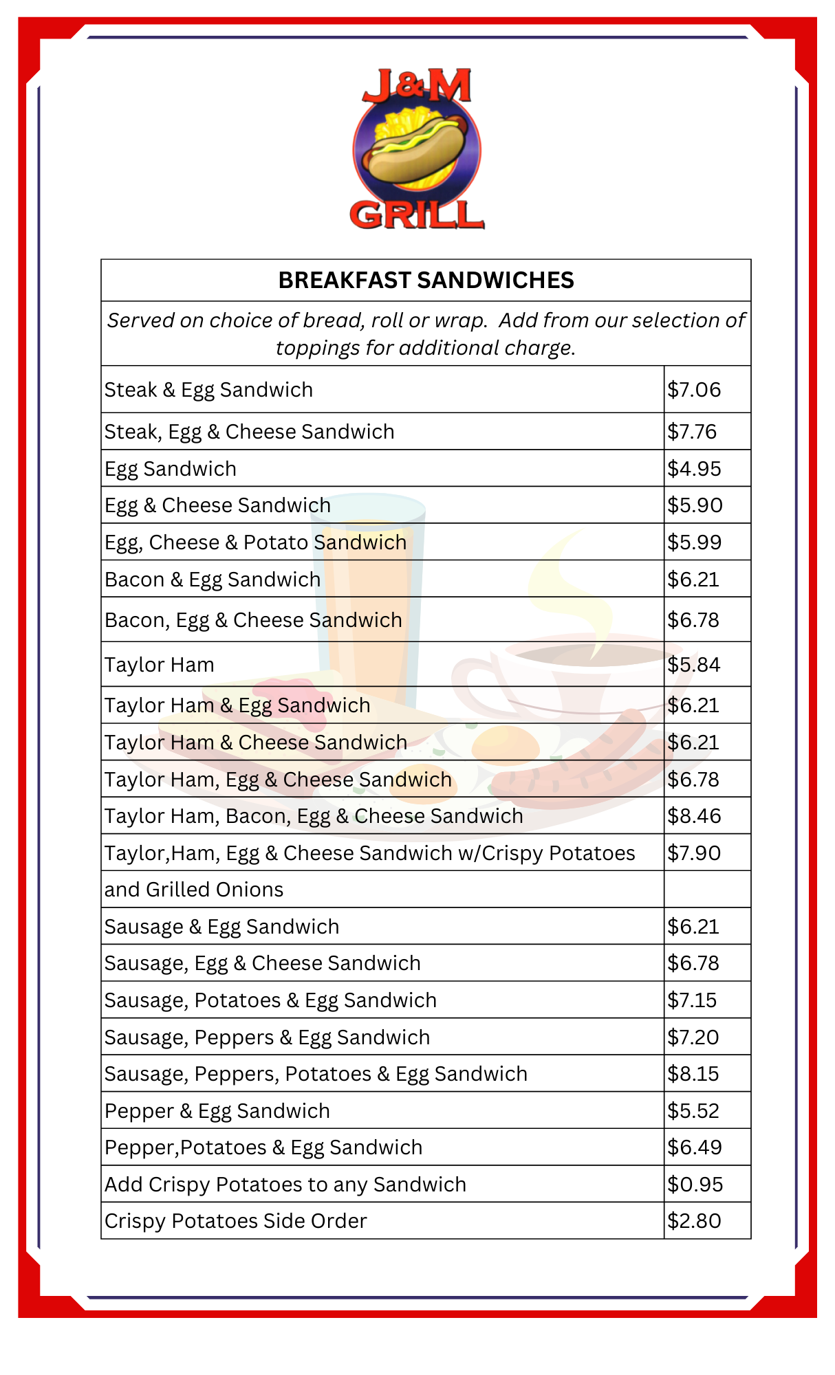 J&M Grill Breakfast Sandwiches 4232024