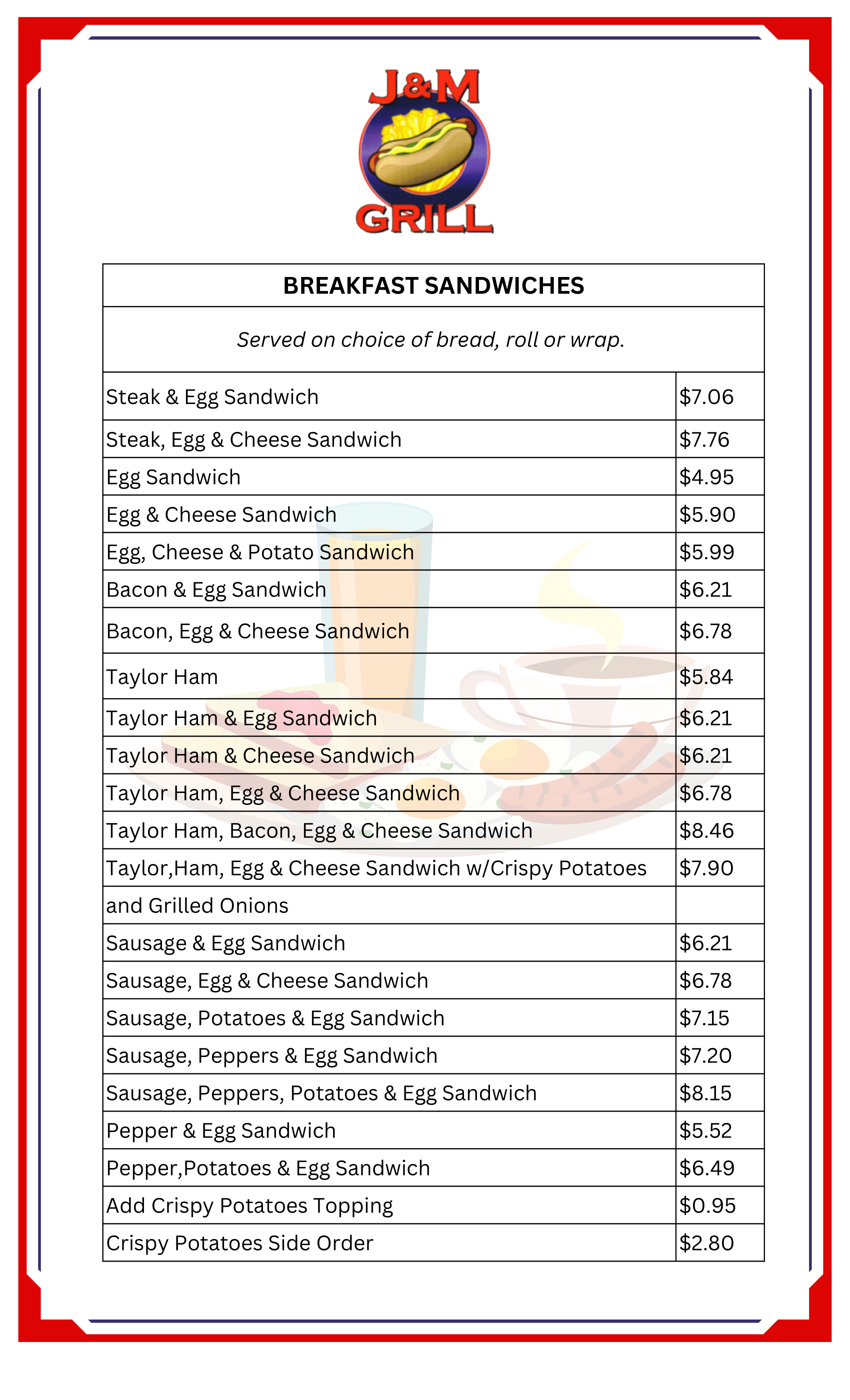 J&M Grill Menu 942024 1