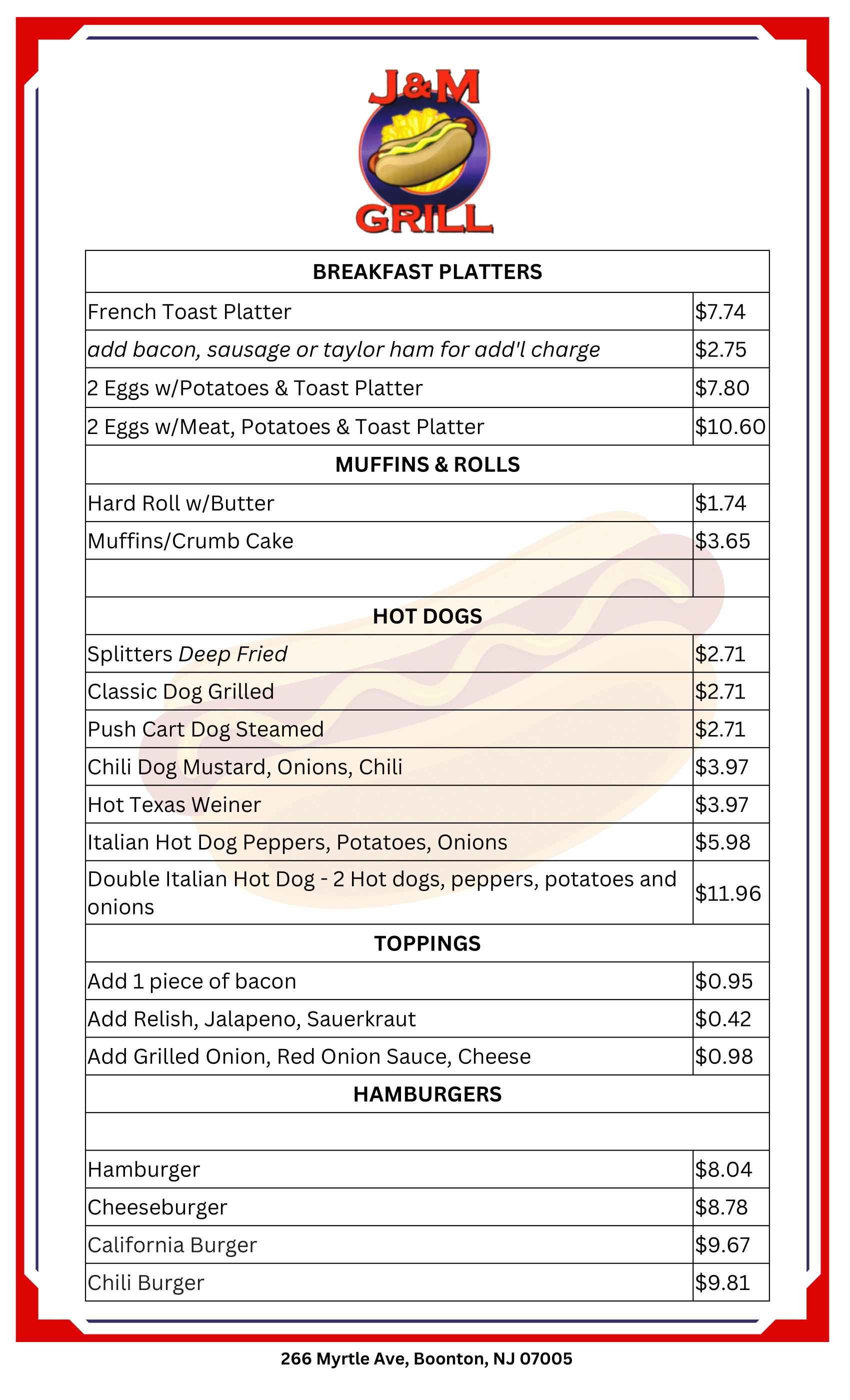 J&M Grill Menu 942024 2